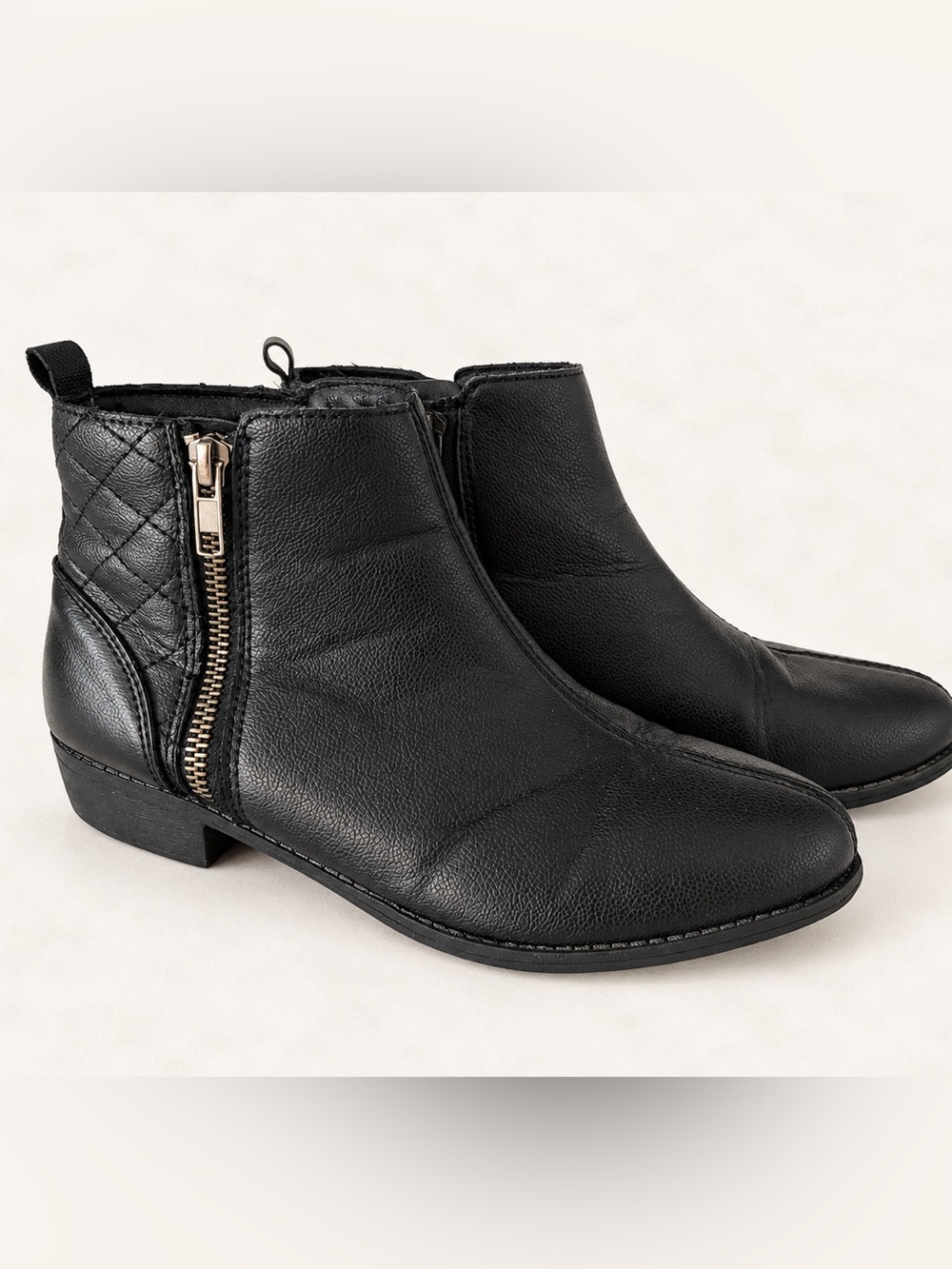 Joe Fresh Girls Classic Black Vegan Leather Side-Zip Ankle Boots - Fall Footwear